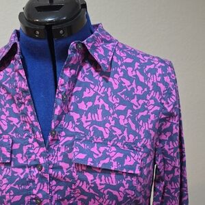 🐎 GAP Blue and Pink Horse Patterned Shirt